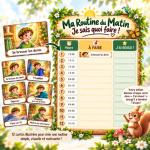 Visuel d’une routine quotidienne pour aider les enfants à développer leur autonomie.